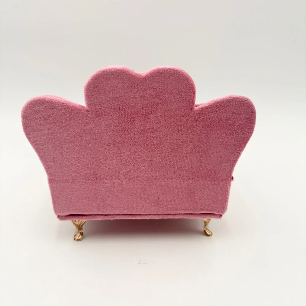 Pink Velvet Bed Jewelry Box Heart Headboard Mirror Ring Storage Gold Legs